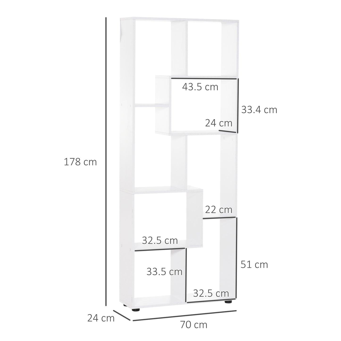 Lolesa Rovi Wood White Tall 8 Cube Bookcase Room Divider With Freestanding Shelving 70 x 24 x 178 cm