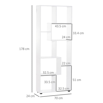 Lolesa Rovi Wood White Tall 8 Cube Bookcase Room Divider With Freestanding Shelving 70 x 24 x 178 cm