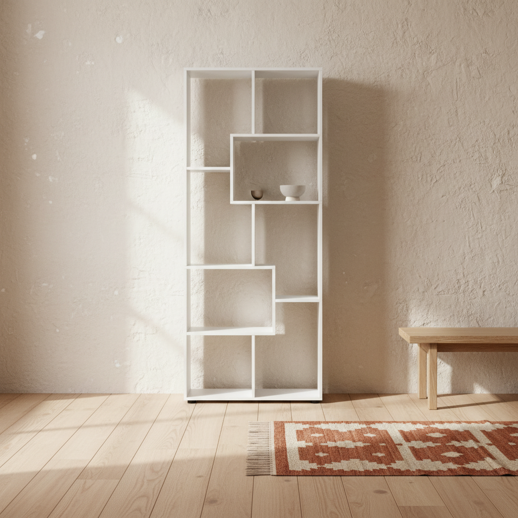 Lolesa Wood White Tall 8 Cube Bookcase Room Divider With Freestanding Shelving 70 x 24 x 178 cm
