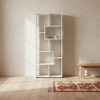 Lolesa Wood White Tall 8 Cube Bookcase Room Divider With Freestanding Shelving 70 x 24 x 178 cm