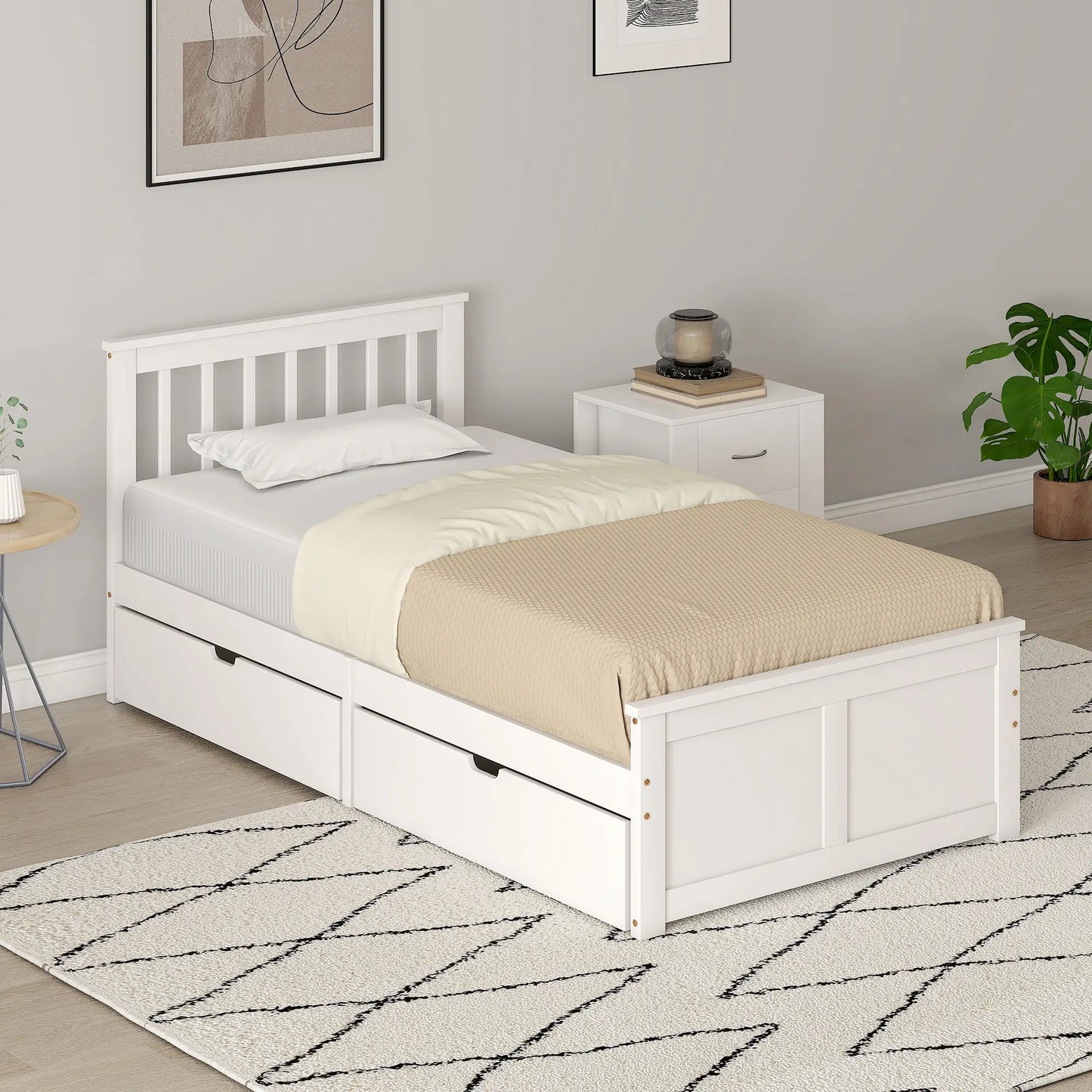 Sutton White Wooden Single Bed Frame 2 Integrated Storage Drawers
