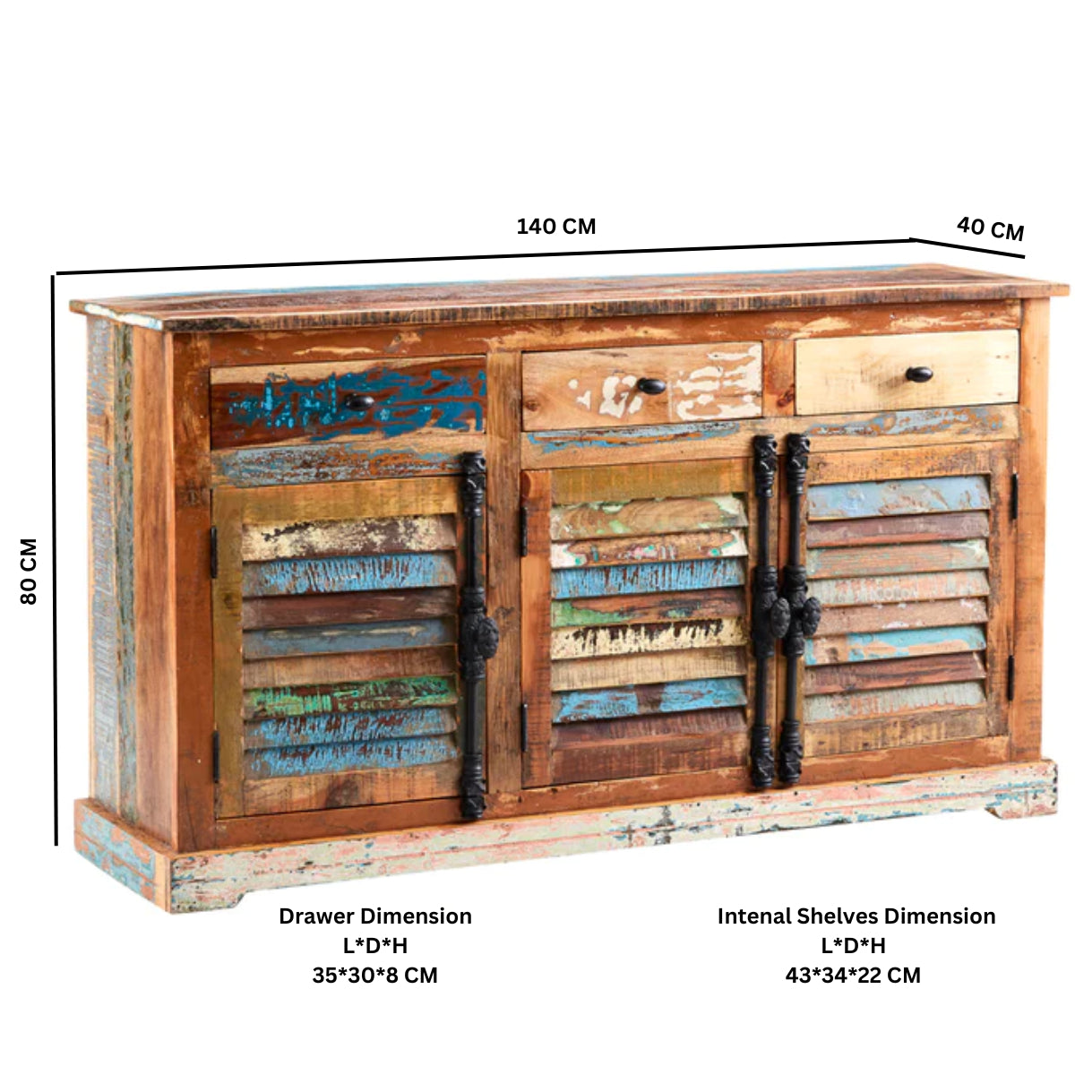 Seattle Large Reclaimed Wood Sideboard 3 Drawers 3 Doors