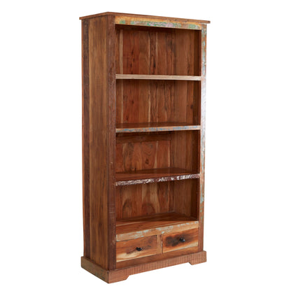 Seattle Reclaimed Wood Large Bookcase 4 Shelves 2 Drawers