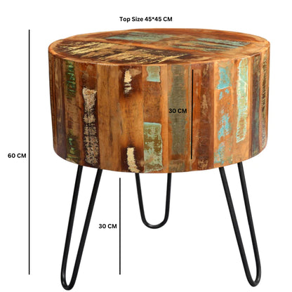 Seattle Reclaimed Wood and Metal Modern Drum Side Table