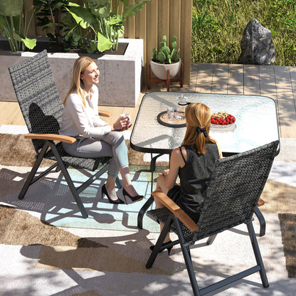 Paripa Rattan Mixed Grey Folding Garden Dining Chairs Set Of 2 With Adjustable High Back And Wood Armrests