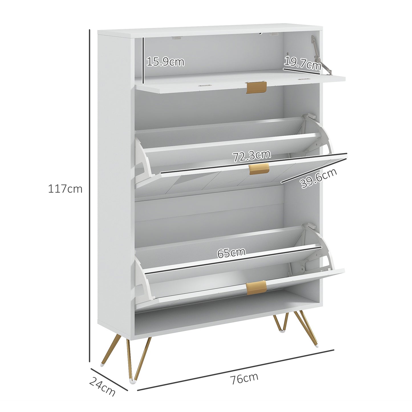 Molari Doha Wooden White Narrow Shoe Cabinet With 2 Flip Drawers