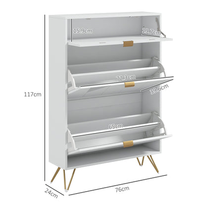 Molari Doha Wooden White Narrow Shoe Cabinet With 2 Flip Drawers