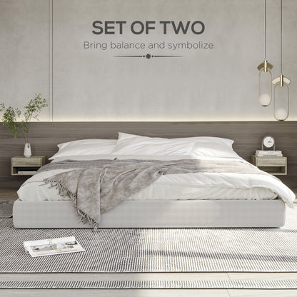 Rosama Set Of 2 Grey Wood Effect Floating Bedside Tables Wall Mounted 1 Drawer 1 Shelf