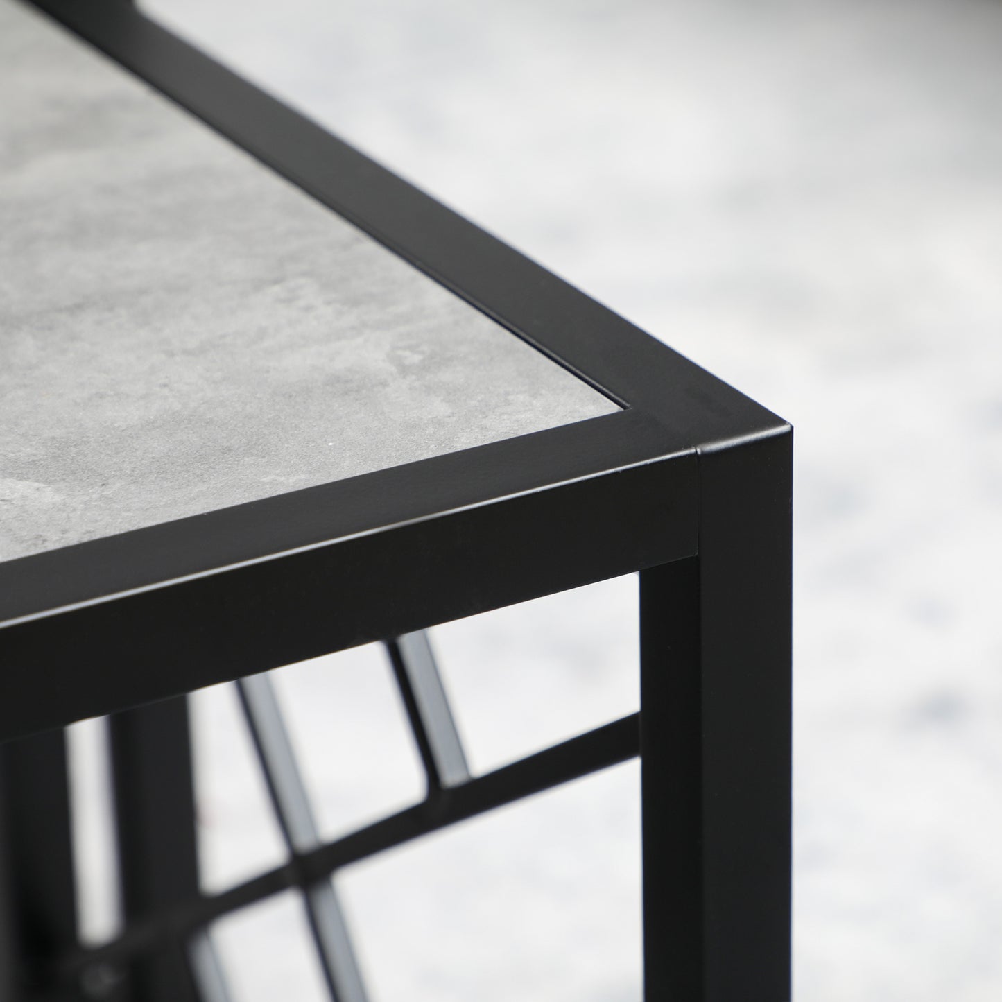 Safi Metal And Wood Grey Set Of 3 Square Nesting Side Tables With Black Frame