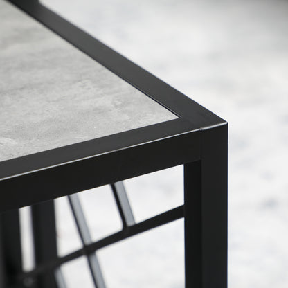 Safi Metal And Wood Grey Set Of 3 Square Nesting Side Tables With Black Frame