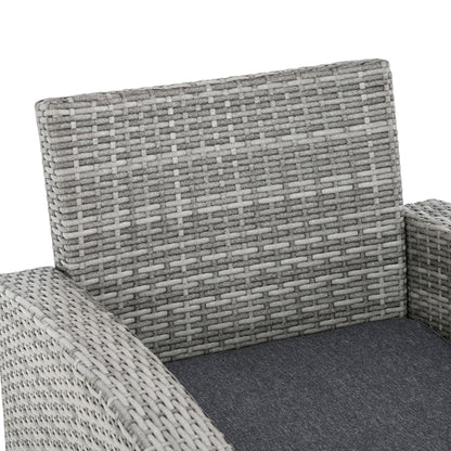 Vire Light Grey Rattan 7 Seater Outdoor Dining Set With Armchairs Footstools Glass Table And Cushions