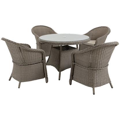 Vifi Rattan Grey 4 Seater Outdoor Dining Set With Glass Table And Cushions