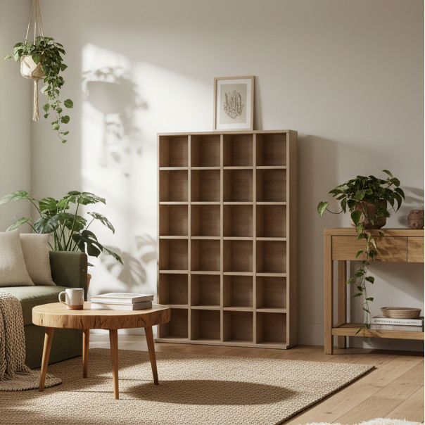 Sifato Wood Natural Finish Adjustable CD Storage Cabinet 89 x 130.5 cm