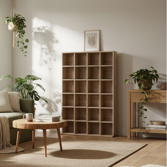 Sifato Wood Natural Finish Adjustable CD Storage Cabinet 89 x 130.5 cm