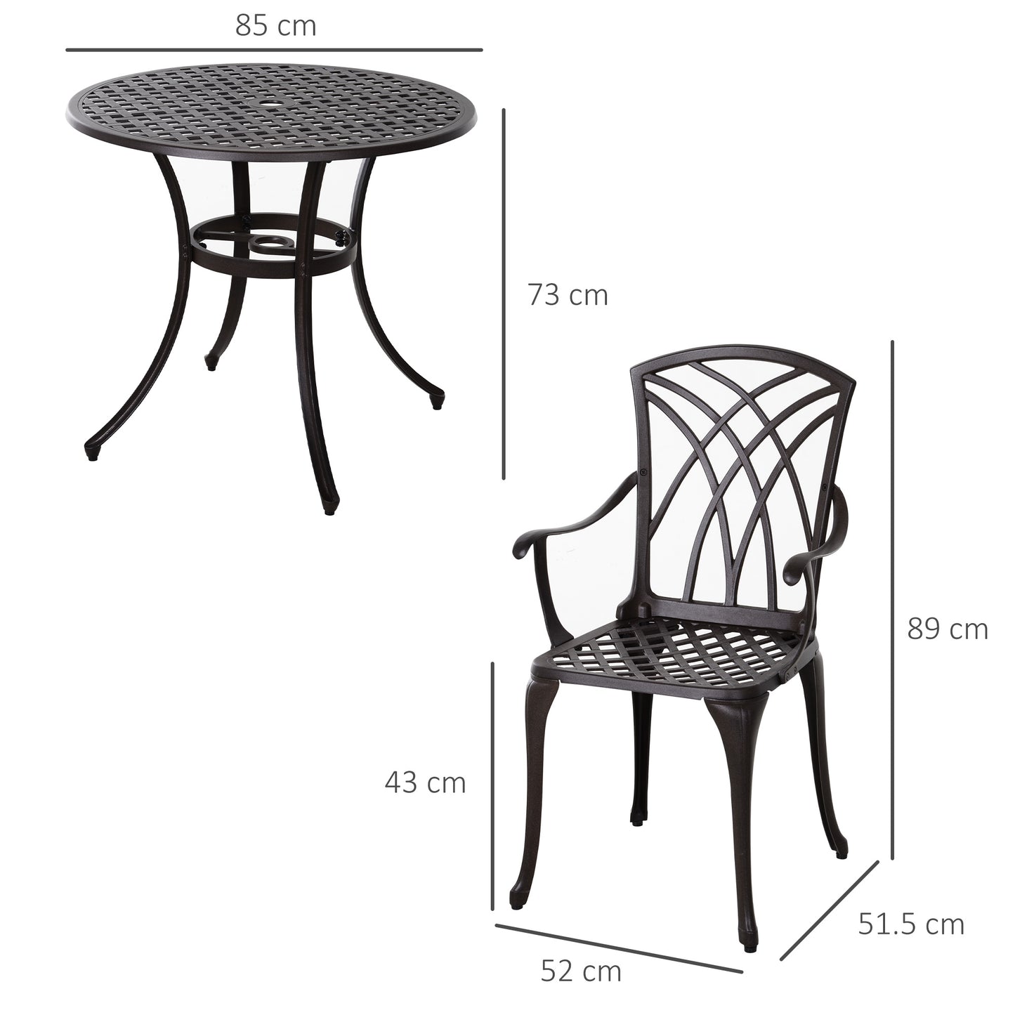 Rohafa Brown Cast Aluminium Brown 4 Seater Garden Dining Set With Armchairs And Round Table
