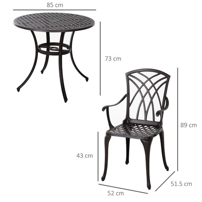 Rohafa Brown Cast Aluminium Brown 4 Seater Garden Dining Set With Armchairs And Round Table