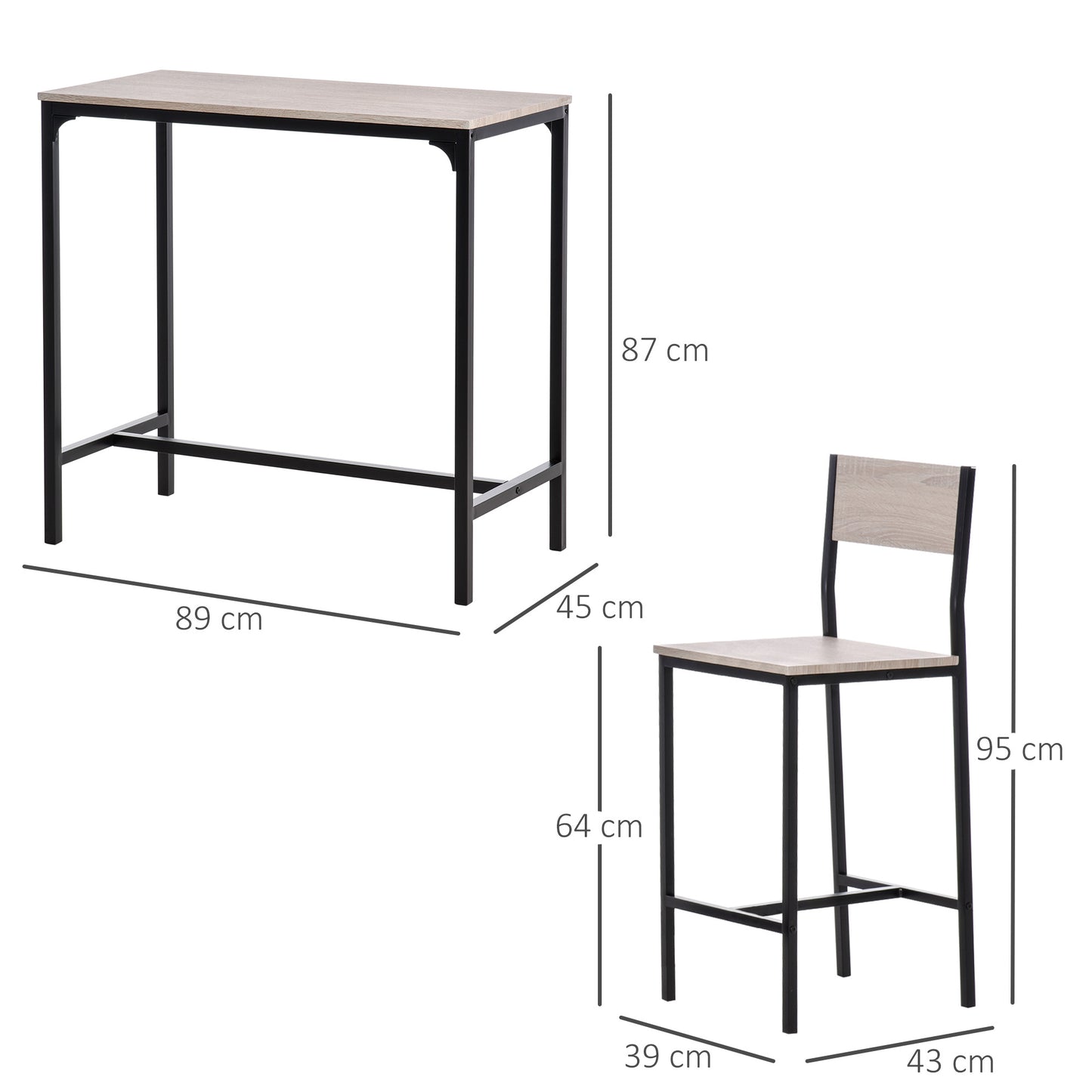 Noro Metal And Wooden Industrial 3 Piece Breakfast Bar Set With Stools