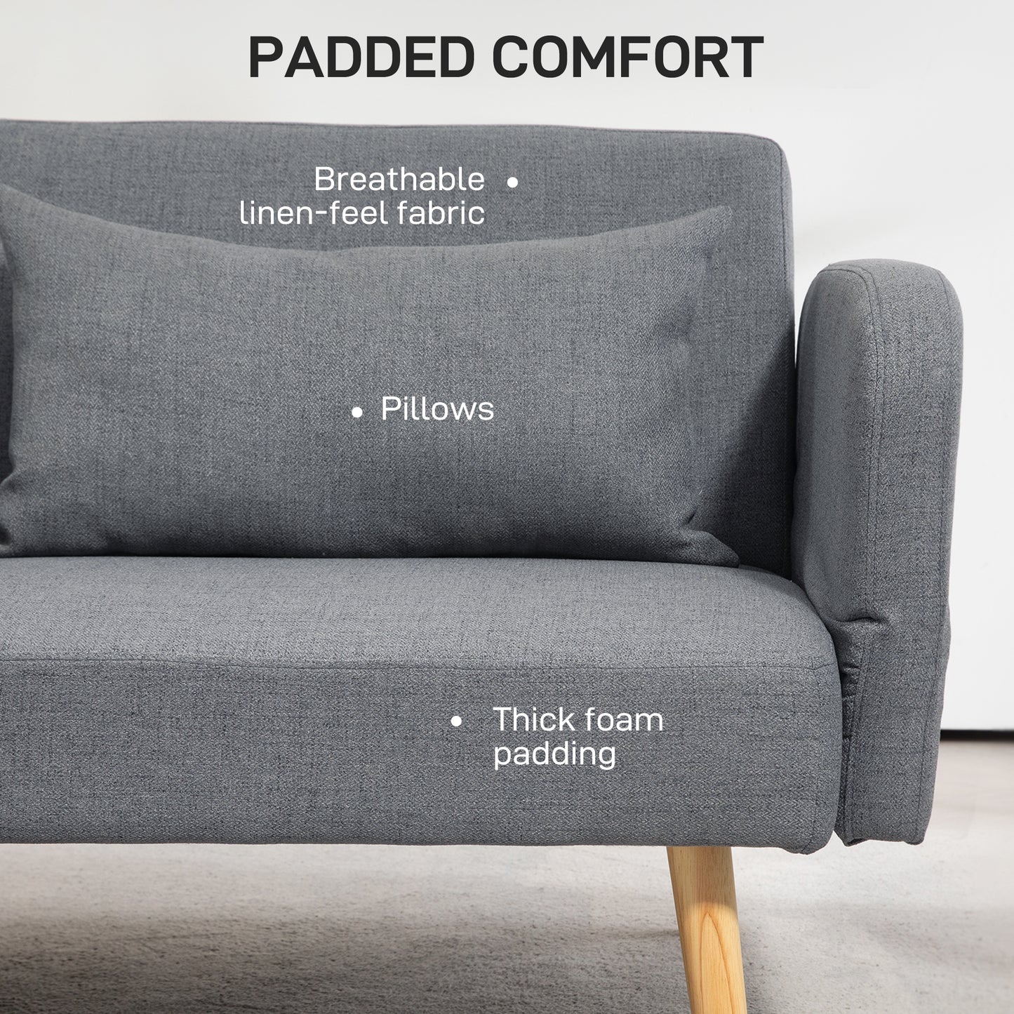 Torive Nove Grey 2 Seater Click Clack Sofa Bed With Cushions