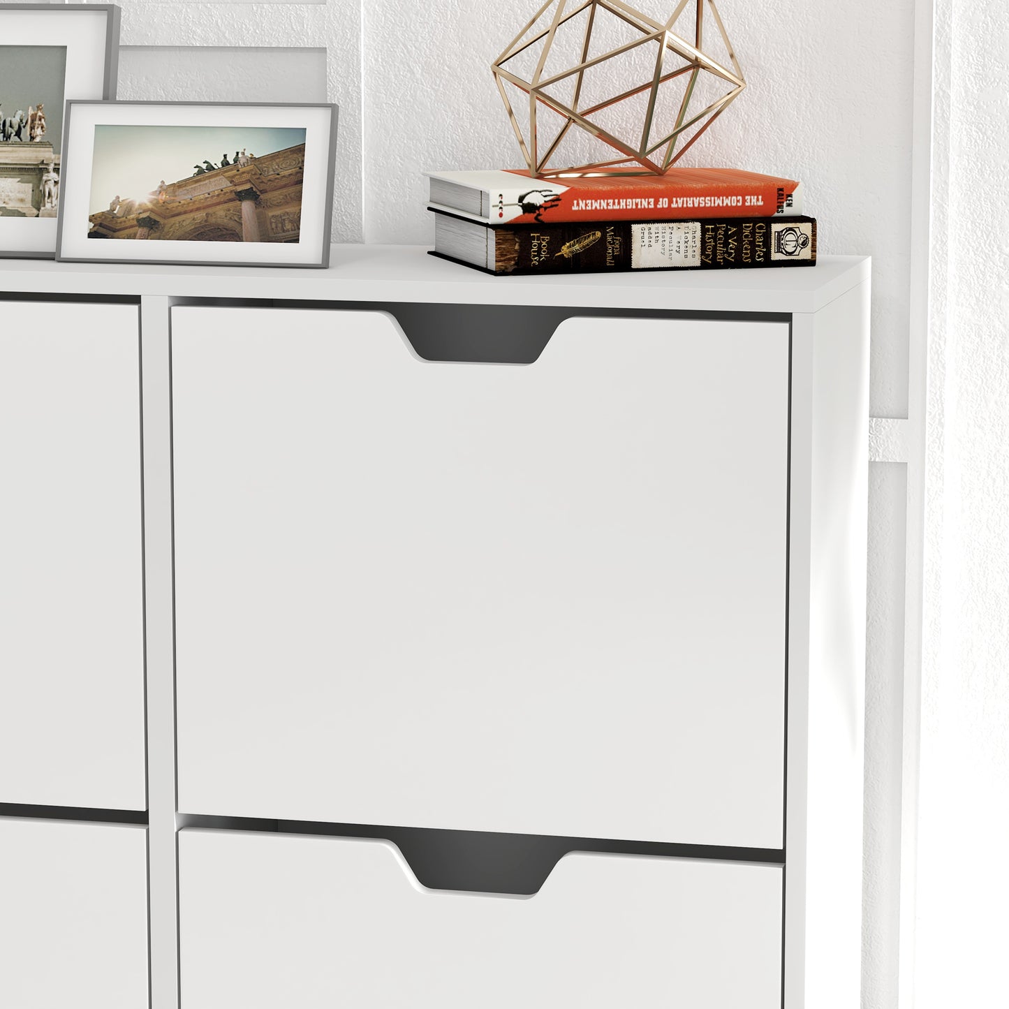 Toyo Wooden White Shoe Cabinet With 4 Flip Drawers for 16 Pairs