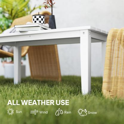 Harota Wooden White Outdoor Rectangular Coffee Table With Slatted Top For Garden And Balcony Use