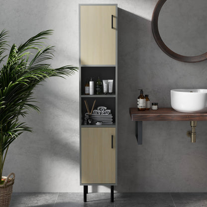 Tokafa Bathroom Furniture Set With Tall Cabinet And Under Sink Storage In Grey