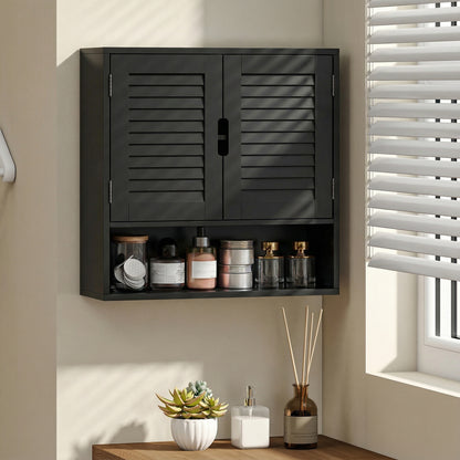 Neco Wall Mounted Bathroom Storage Cabinet With Adjustable Shelves Black 60 x 20 x 60cm