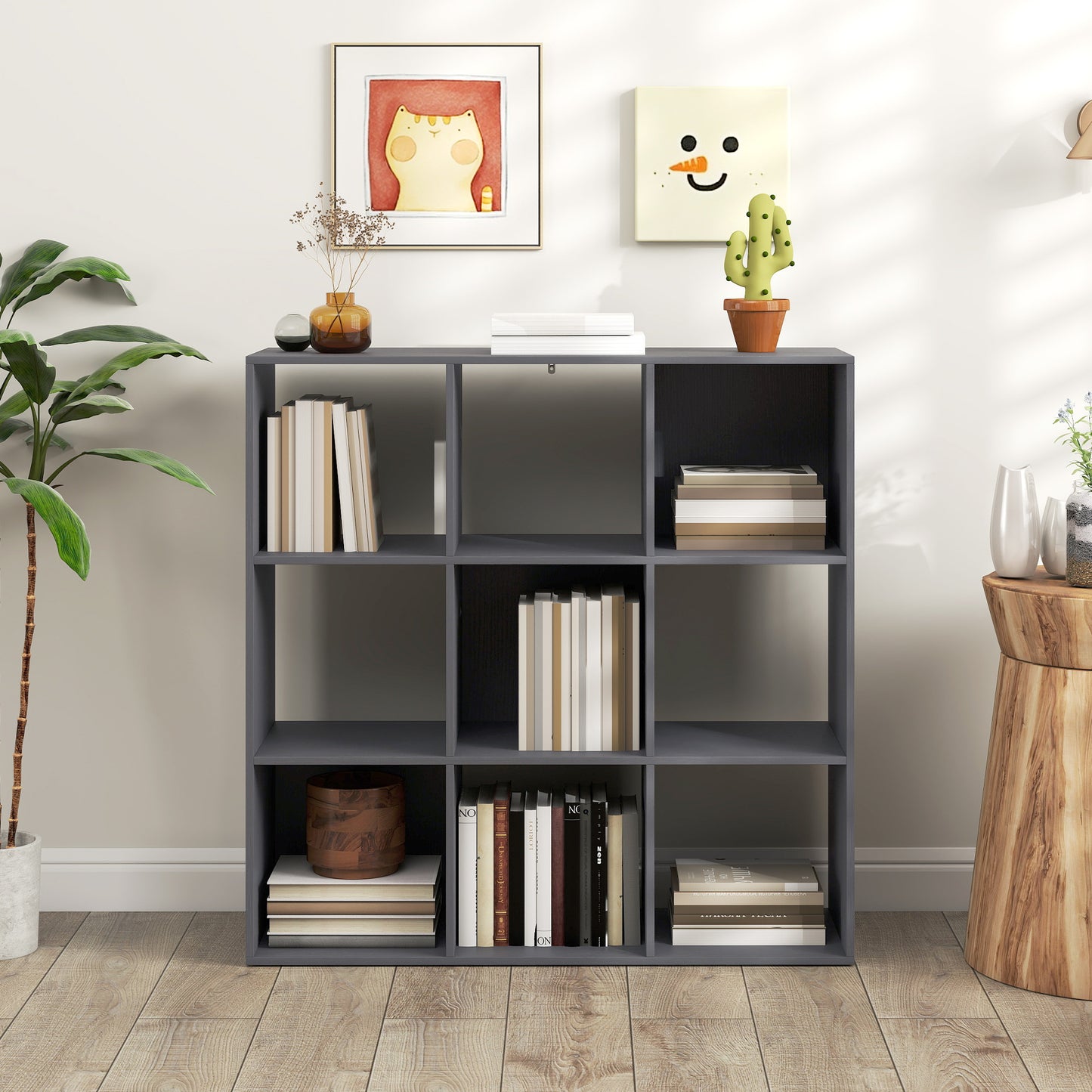Royore Wooden Grey 9 Cube Storage Bookcase