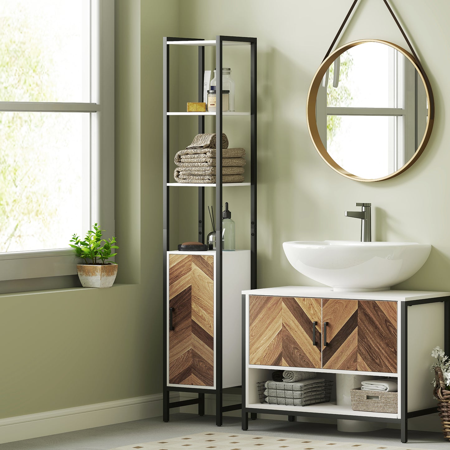 Yove Tall Narrow Bathroom Storage Cabinet With Adjustable Shelves For Multi Room Use