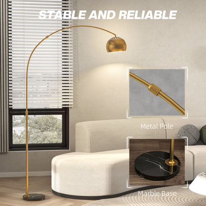 Ketota Gold Metal And Black Marble Arc Bell Floor Lamp With Adjustable Shade