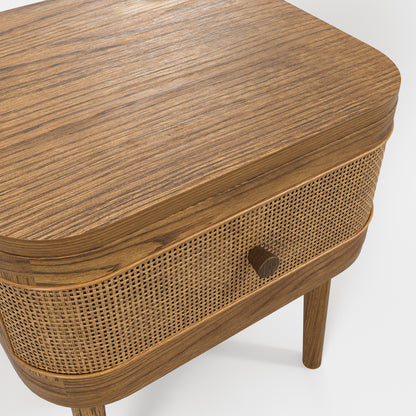 Pasadena Natural Wood and Rattan Bedside Table 1 Drawer