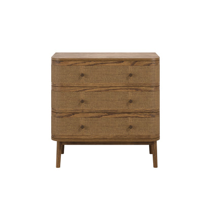 Pasadena Natural Wood and Rattan Storage Chest 3 Drawers