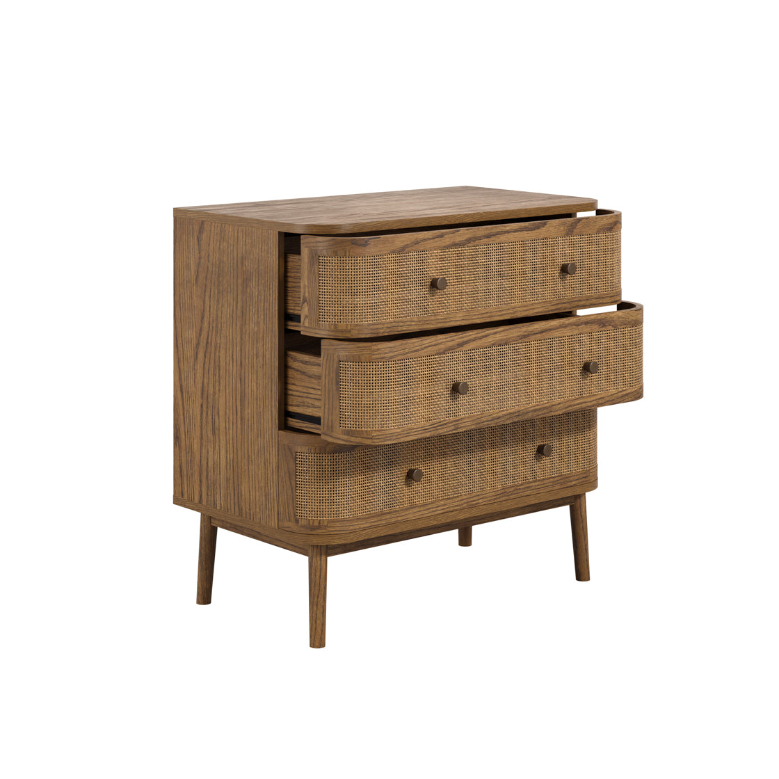 Pasadena Natural Wood and Rattan Storage Chest 3 Drawers