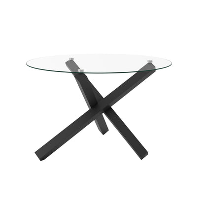 San Sebastian Clear Glass and Black Metal Round Dining Table 4 Seater