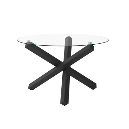 San Sebastian Clear Glass and Black Metal Round Dining Table 4 Seater