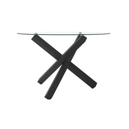 San Sebastian Clear Glass and Black Metal Round Dining Table 4 Seater