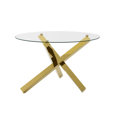 San Sebastian Clear Glass and Gold Metal Round Dining Table 4 Seater