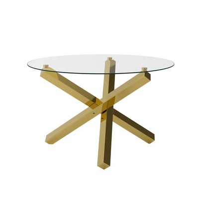 San Sebastian Clear Glass and Gold Metal Round Dining Table 4 Seater