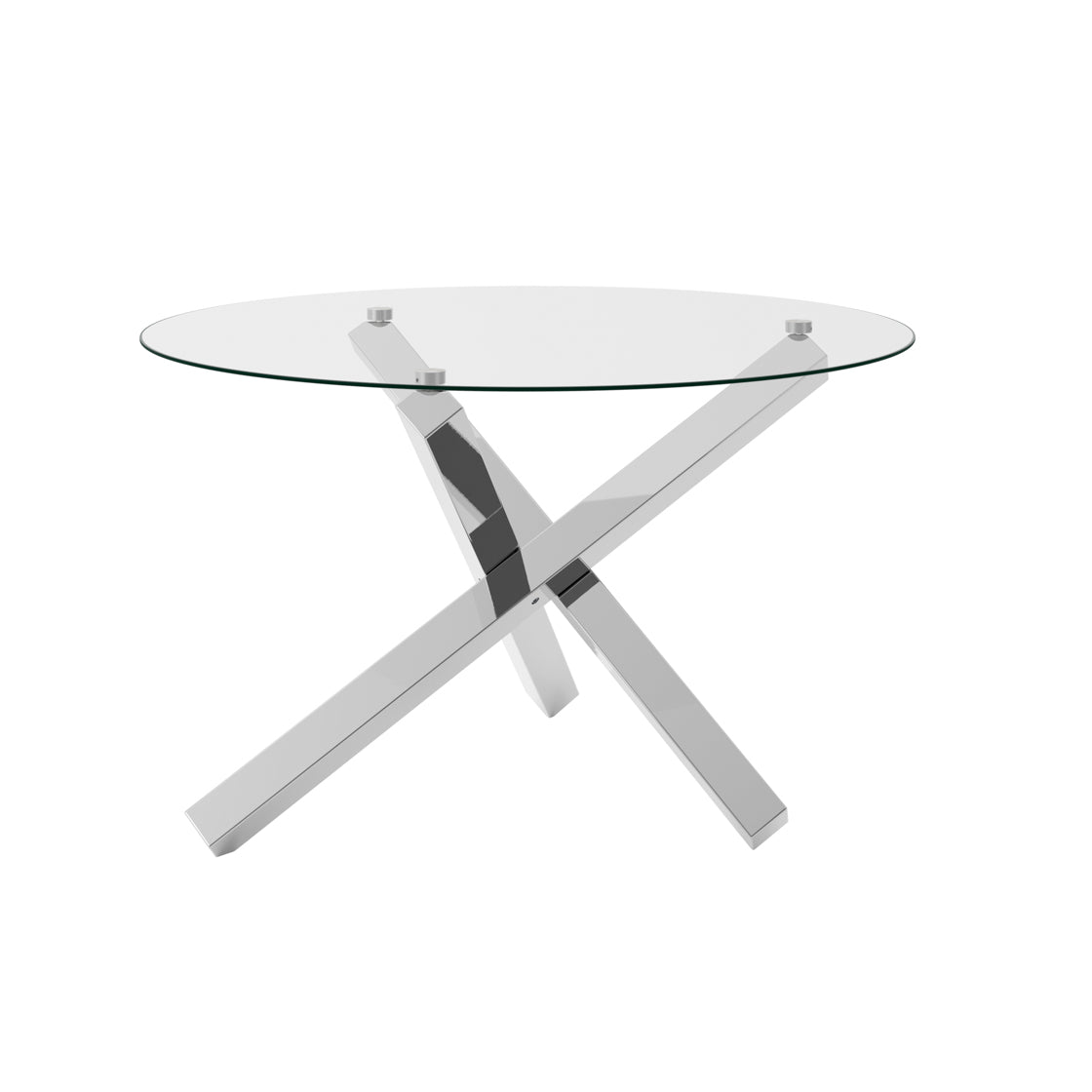 San Sebastian Clear Glass and Silver Metal Round Dining Table 4 Seater