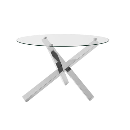 San Sebastian Clear Glass and Silver Metal Round Dining Table 4 Seater