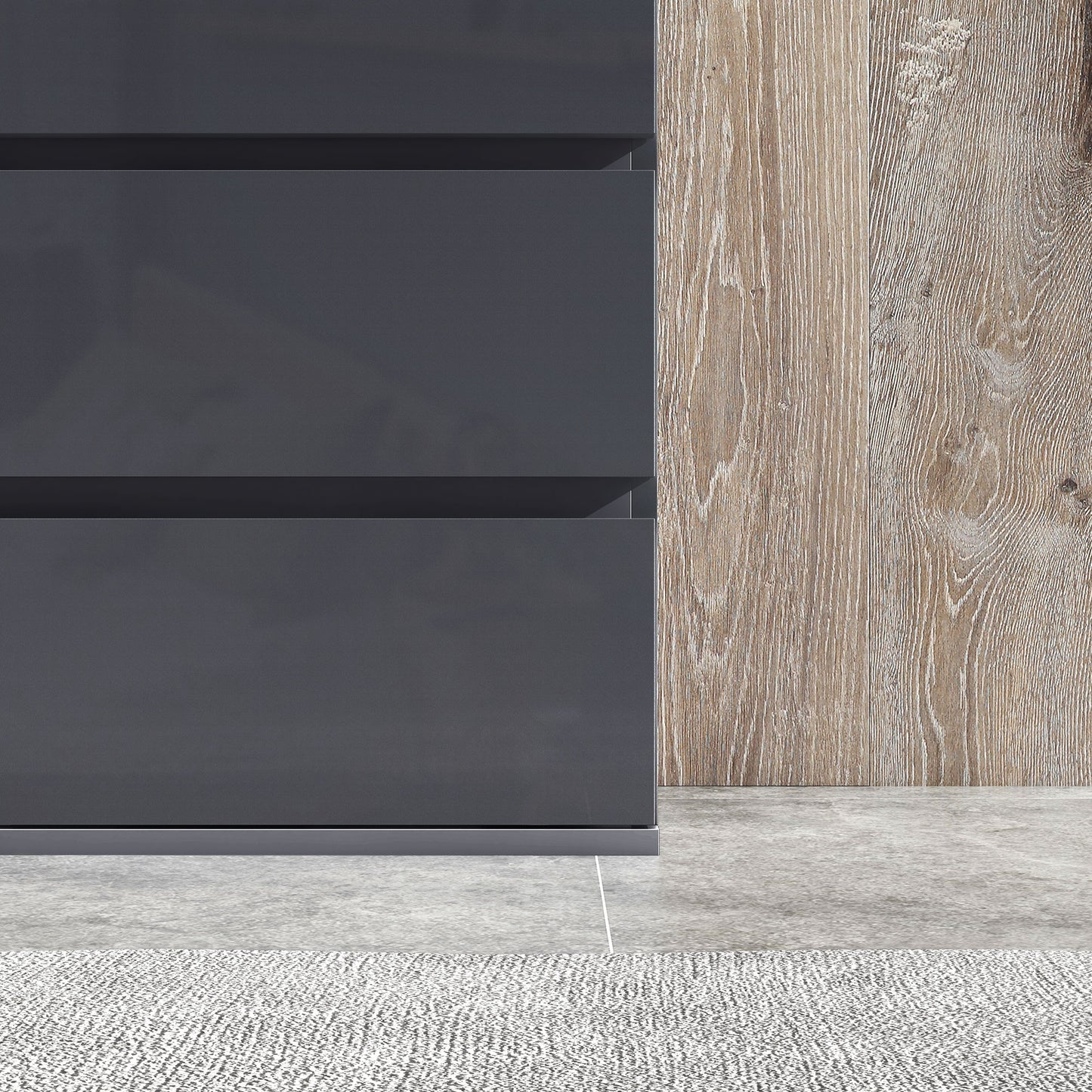 Valo Leha High Gloss Grey 4 Drawer Chest Of Drawers With Modern Storage Design