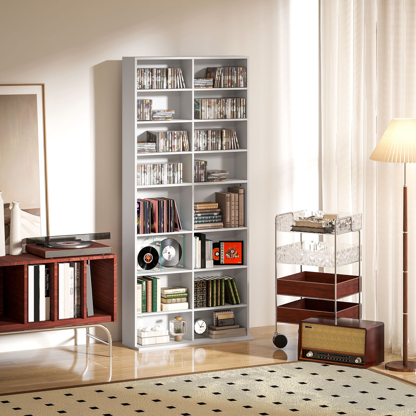 Latota Kezi Wood White Tall Media Storage Tower With 640 Disc Capacity