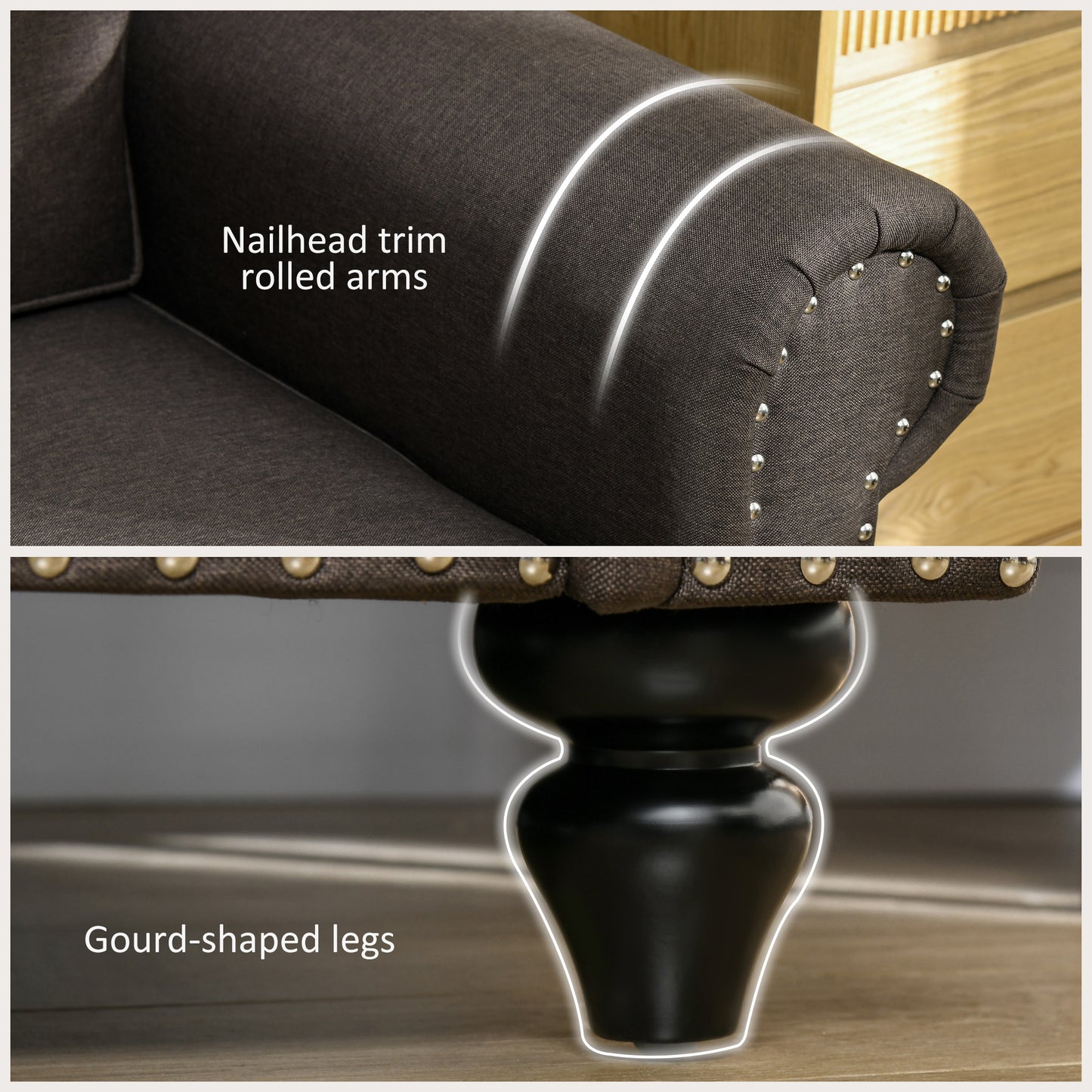 Mile Dira Dark Brown Upholstered 2 Seater Mid Century Style Sofa With Pocket Spring Support