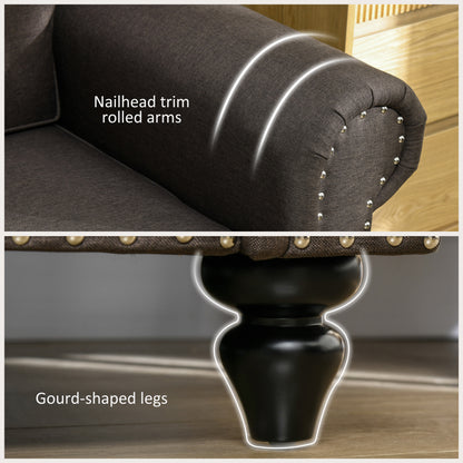 Mile Dira Dark Brown Upholstered 2 Seater Mid Century Style Sofa With Pocket Spring Support