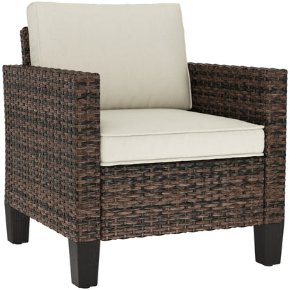 Sune Rattan Brown Single Outdoor Armchair With Cream Cushion