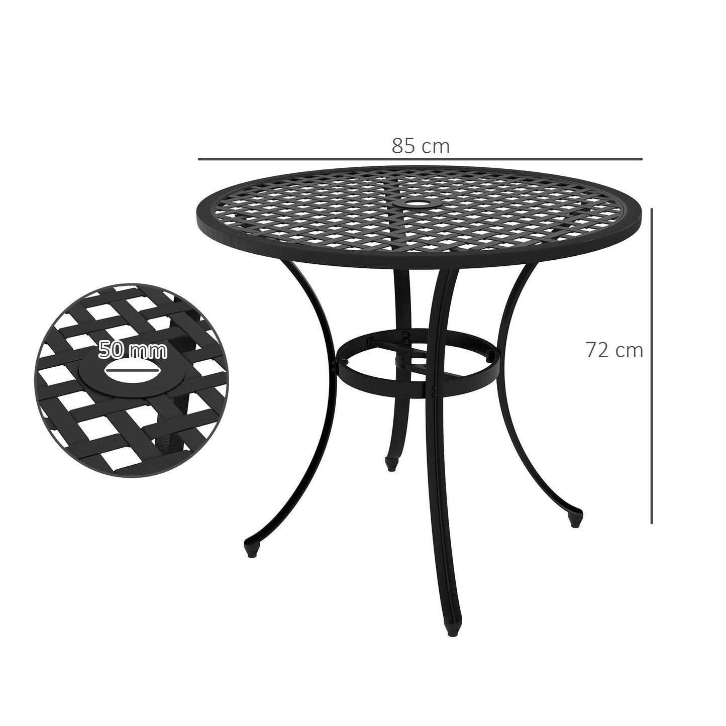Tovedo Black Aluminium Round Outdoor Table with Central Parasol Hole