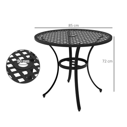 Tovedo Black Aluminium Round Outdoor Table with Central Parasol Hole