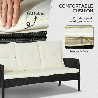 Coma 7 Seater Black and White Rattan Garden Sofa Set With Armchairs Footstools And Glass Dining Table