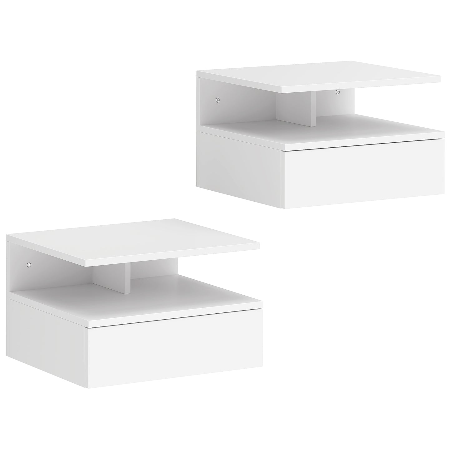 Toriro White Set Of 2 Floating Wall Mounted Bedside Tables 1 Drawer 1 Shelf