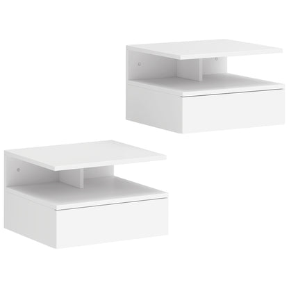 Toriro White Set Of 2 Floating Wall Mounted Bedside Tables 1 Drawer 1 Shelf