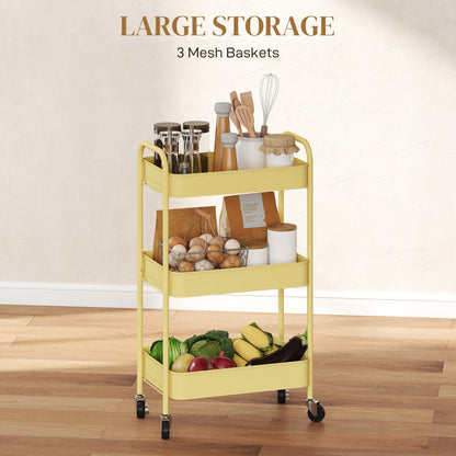 Firi Metal Yellow 3 Tier Steel Storage Trolley With Wheels